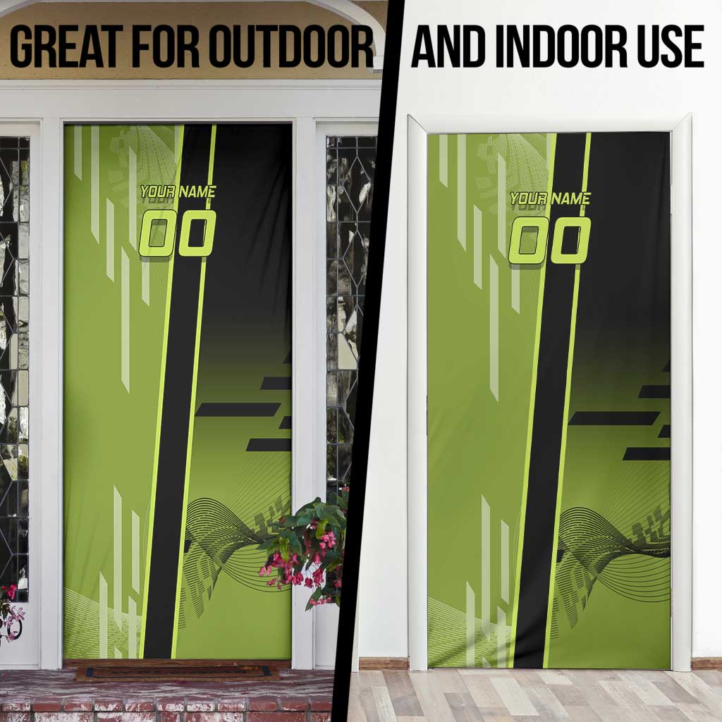 Personalized Gyomei Himejima Demon Slayer Badminton Door Cover with Racket Action Pose and Green Black Graphic Design - The Mazicc