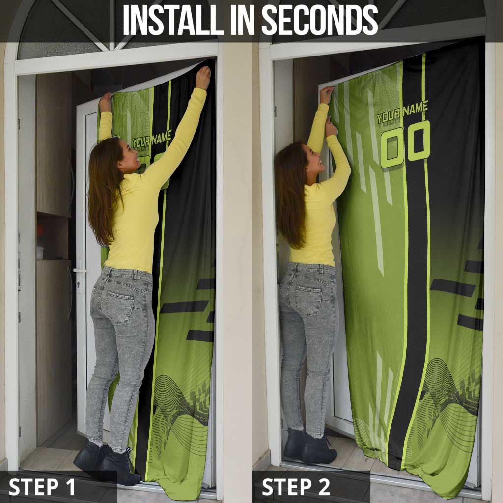 Personalized Gyomei Himejima Demon Slayer Badminton Door Cover with Racket Action Pose and Green Black Graphic Design - The Mazicc