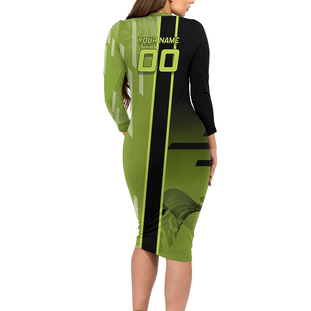 Personalized Gyomei Himejima Demon Slayer Badminton Family Matching Long Sleeve Bodycon Dress and Hawaiian Shirt with Racket Action Pose and Green Black Graphic Design