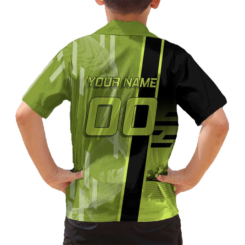 Personalized Gyomei Himejima Demon Slayer Badminton Family Matching Off Shoulder Maxi Dress and Hawaiian Shirt with Racket Action Pose and Green Black Graphic Design