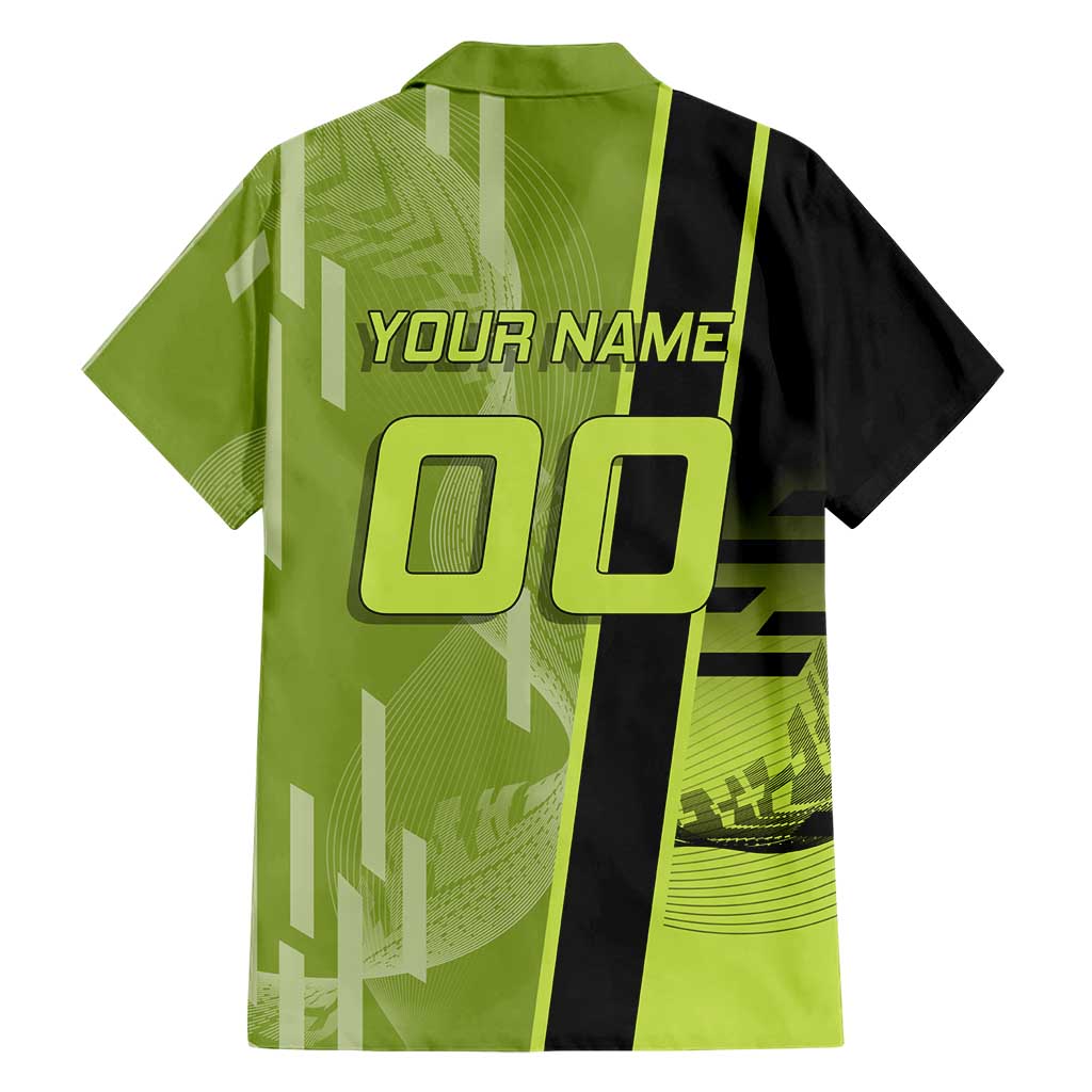 Personalized Gyomei Himejima Demon Slayer Badminton Family Matching Off Shoulder Short Dress and Hawaiian Shirt with Racket Action Pose and Green Black Graphic Design