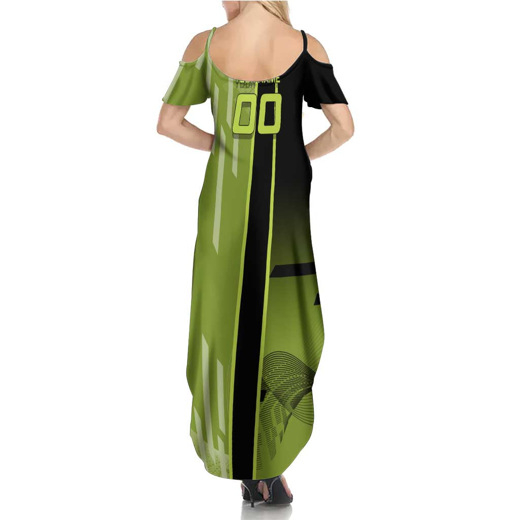 Personalized Gyomei Himejima Demon Slayer Badminton Family Matching Summer Maxi Dress and Hawaiian Shirt with Racket Action Pose and Green Black Graphic Design