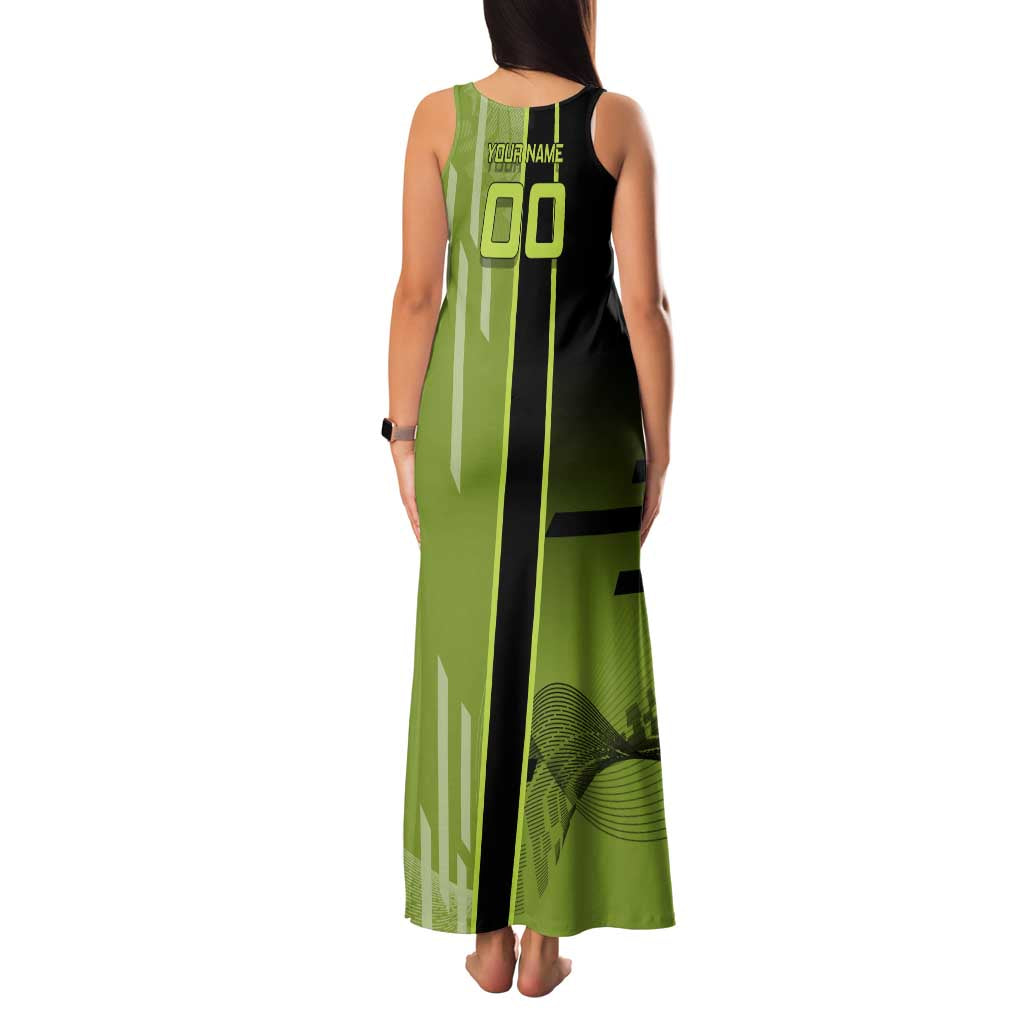 Personalized Gyomei Himejima Demon Slayer Badminton Family Matching Tank Maxi Dress and Hawaiian Shirt with Racket Action Pose and Green Black Graphic Design