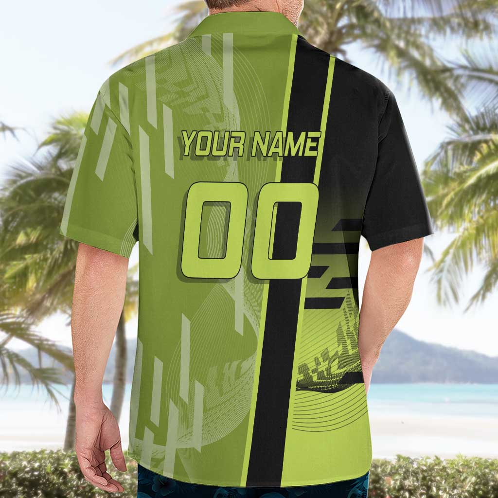 Personalized Gyomei Himejima Demon Slayer Badminton Hawaiian Shirt with Racket Action Pose and Green Black Graphic Design - The Mazicc