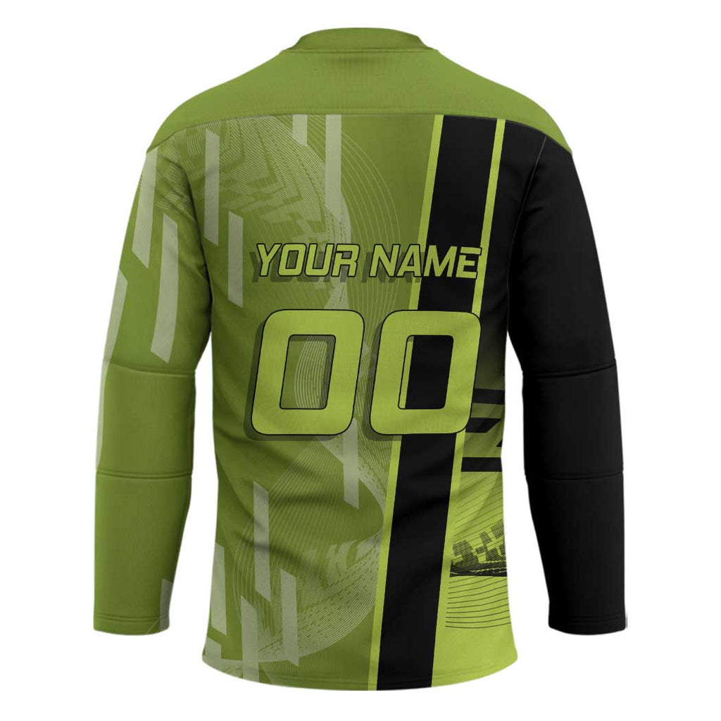 Personalized Gyomei Himejima Demon Slayer Badminton Hockey Jersey with Racket Action Pose and Green Black Graphic Design - The Mazicc