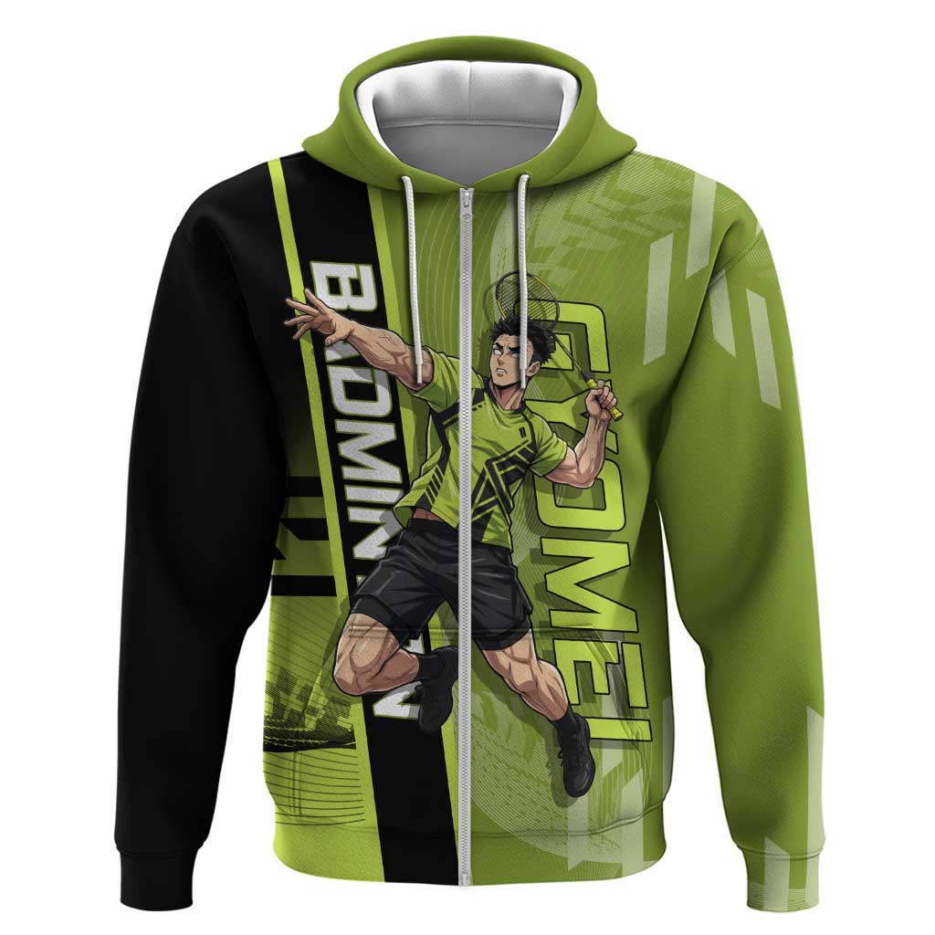 Personalized Gyomei Himejima Demon Slayer Badminton Hoodie with Racket Action Pose and Green Black Graphic Design - The Mazicc