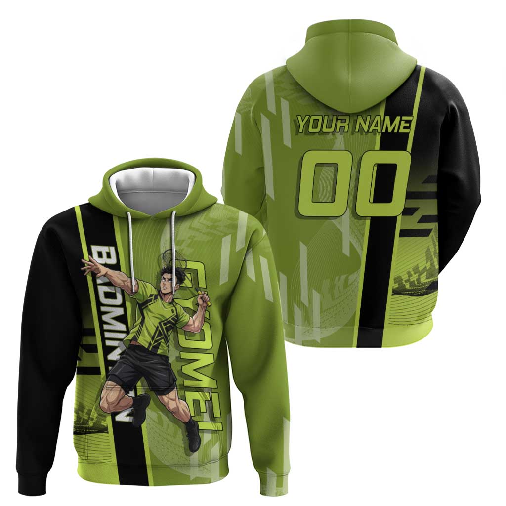 Personalized Gyomei Himejima Demon Slayer Badminton Hoodie with Racket Action Pose and Green Black Graphic Design - The Mazicc