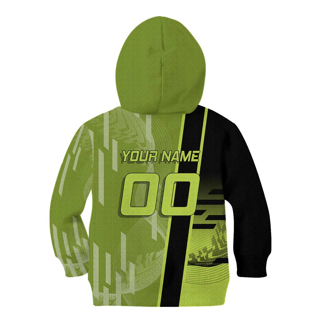 Personalized Gyomei Himejima Demon Slayer Badminton Kid Hoodie with Racket Action Pose and Green Black Graphic Design - The Mazicc