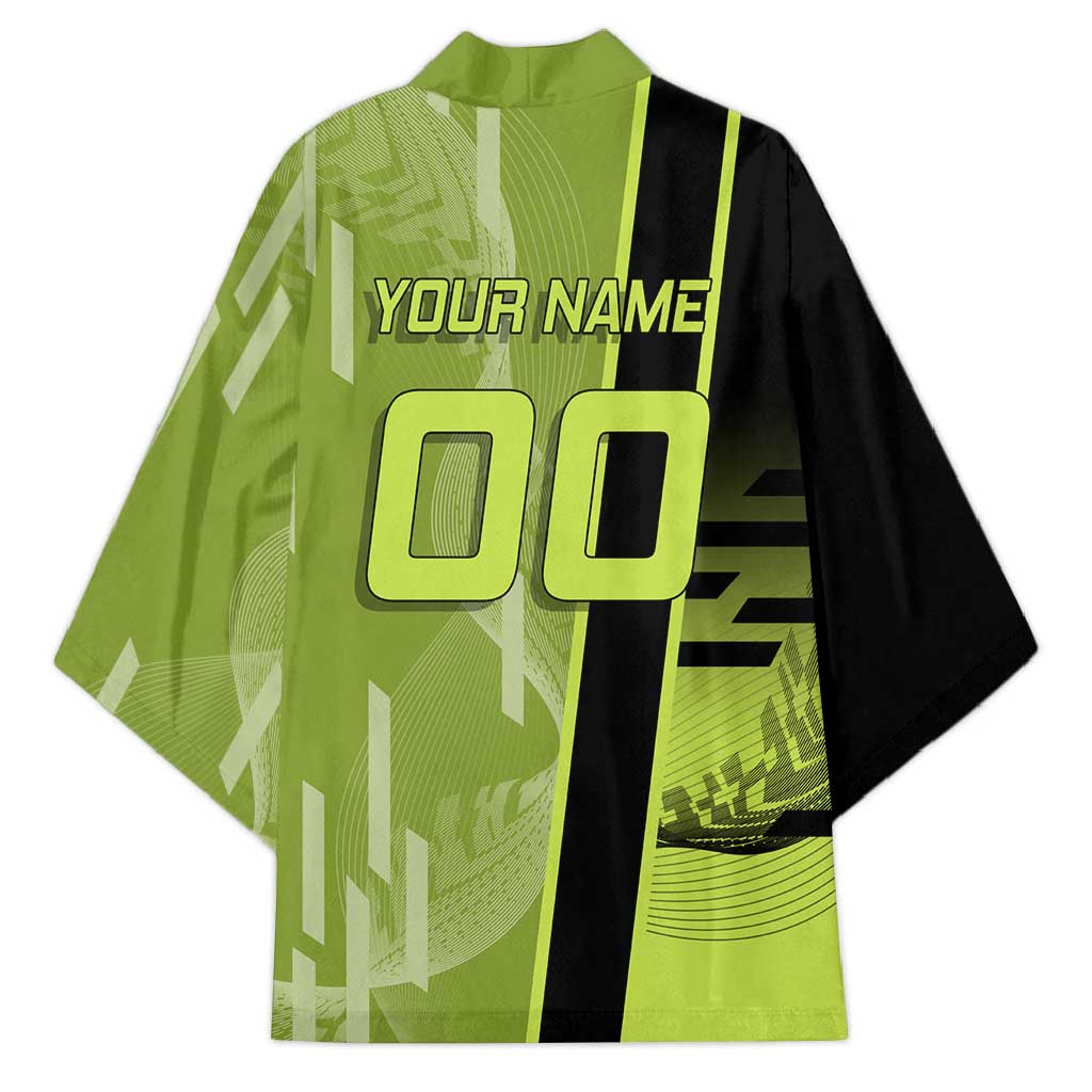 Personalized Gyomei Himejima Demon Slayer Badminton Kimono with Racket Action Pose and Green Black Graphic Design - The Mazicc