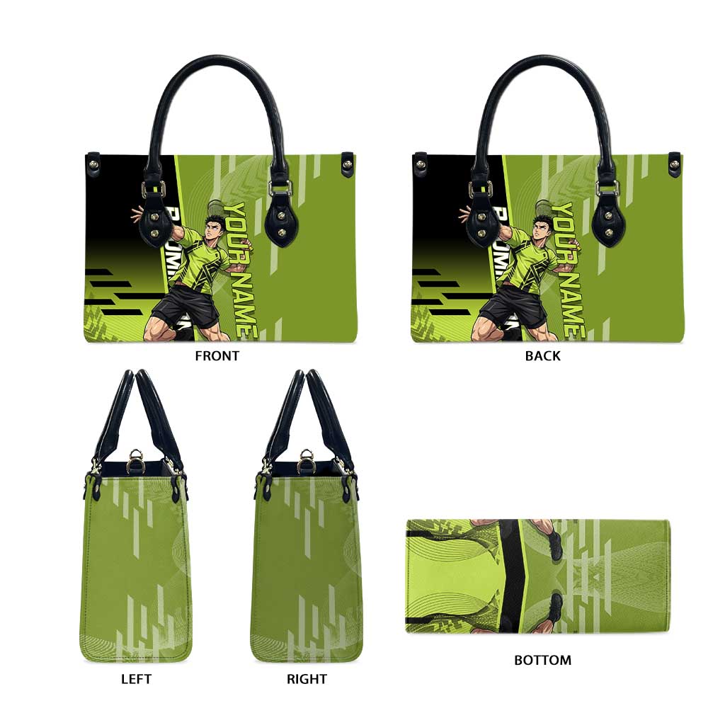Personalized Gyomei Himejima Demon Slayer Badminton Leather Bag with Racket Action Pose and Green Black Graphic Design - The Mazicc