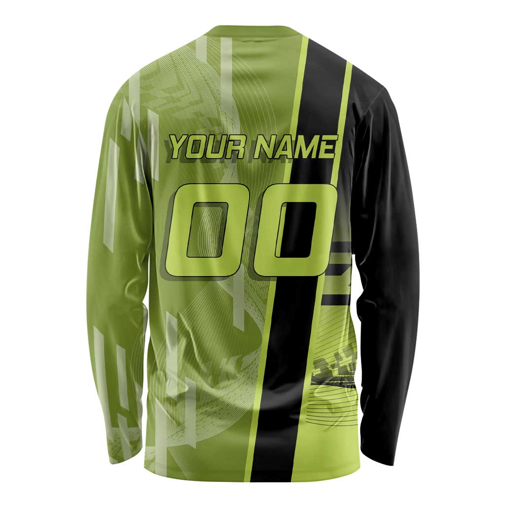 Personalized Gyomei Himejima Demon Slayer Badminton Long Sleeve Shirt with Racket Action Pose and Green Black Graphic Design - The Mazicc