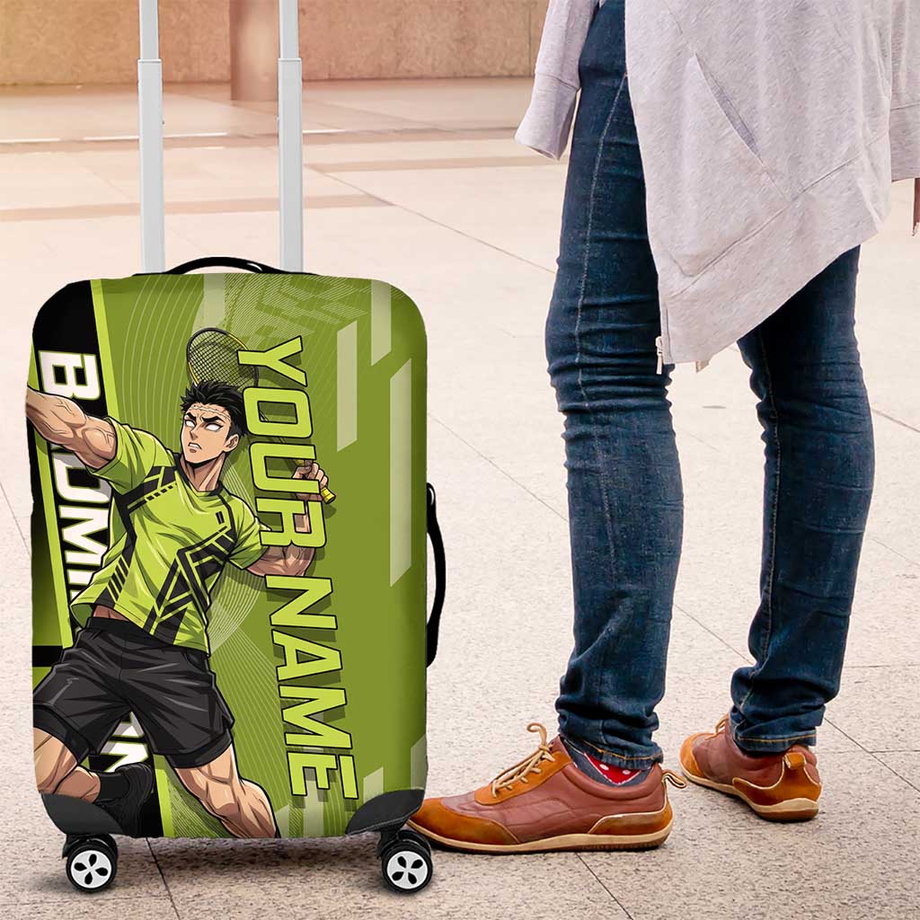 Personalized Gyomei Himejima Demon Slayer Badminton Luggage Cover with Racket Action Pose and Green Black Graphic Design - The Mazicc