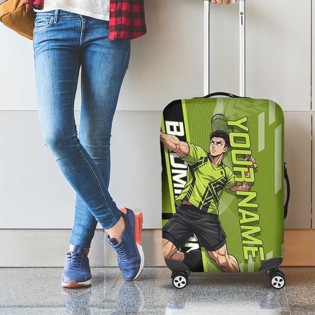Personalized Gyomei Himejima Demon Slayer Badminton Luggage Cover with Racket Action Pose and Green Black Graphic Design - The Mazicc