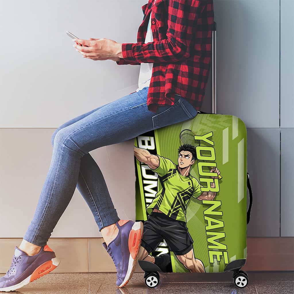Personalized Gyomei Himejima Demon Slayer Badminton Luggage Cover with Racket Action Pose and Green Black Graphic Design - The Mazicc