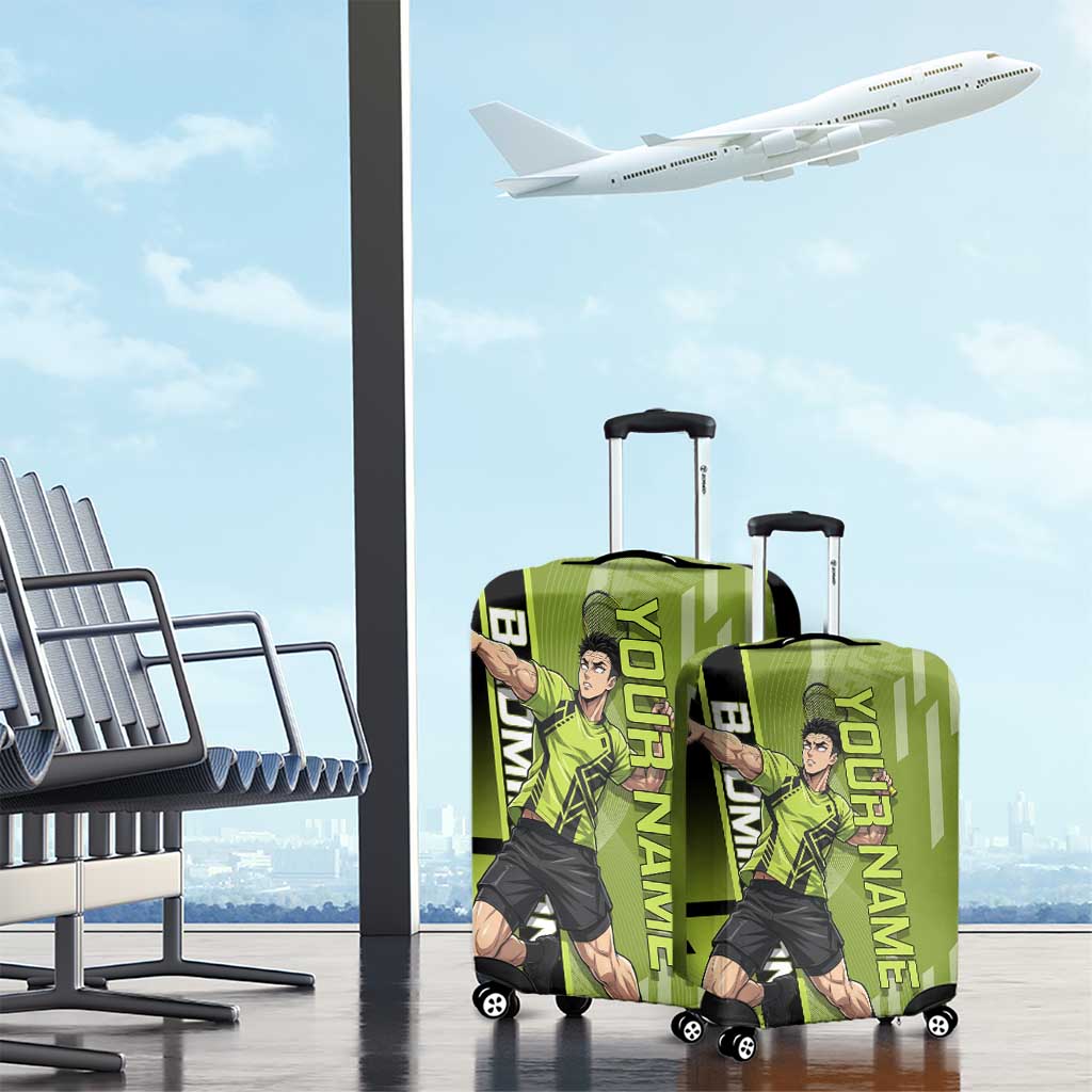 Personalized Gyomei Himejima Demon Slayer Badminton Luggage Cover with Racket Action Pose and Green Black Graphic Design - The Mazicc