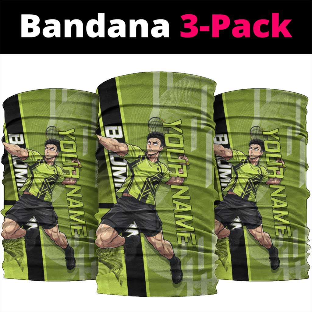 Personalized Gyomei Himejima Demon Slayer Badminton Neck Gaiter with Racket Action Pose and Green Black Graphic Design - The Mazicc