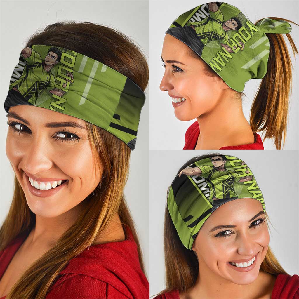 Personalized Gyomei Himejima Demon Slayer Badminton Neck Gaiter with Racket Action Pose and Green Black Graphic Design - The Mazicc