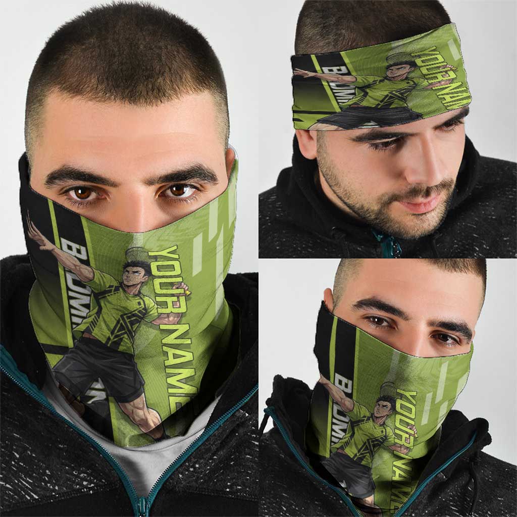 Personalized Gyomei Himejima Demon Slayer Badminton Neck Gaiter with Racket Action Pose and Green Black Graphic Design - The Mazicc