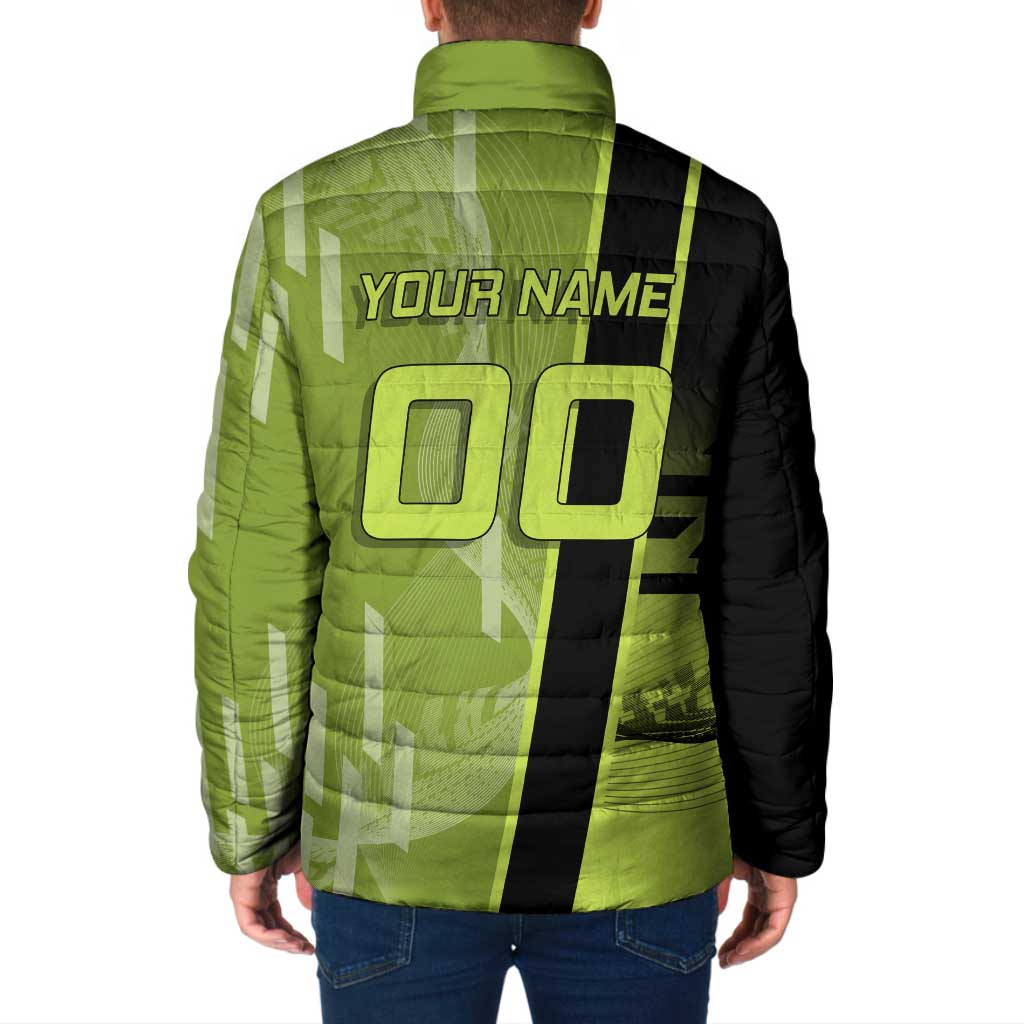 Personalized Gyomei Himejima Demon Slayer Badminton Padded Jacket with Racket Action Pose and Green Black Graphic Design - The Mazicc