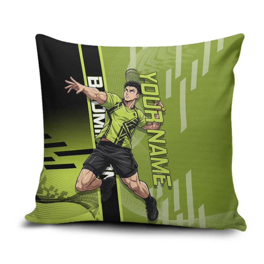 Personalized Gyomei Himejima Demon Slayer Badminton Pillow Cover with Racket Action Pose and Green Black Graphic Design - The Mazicc