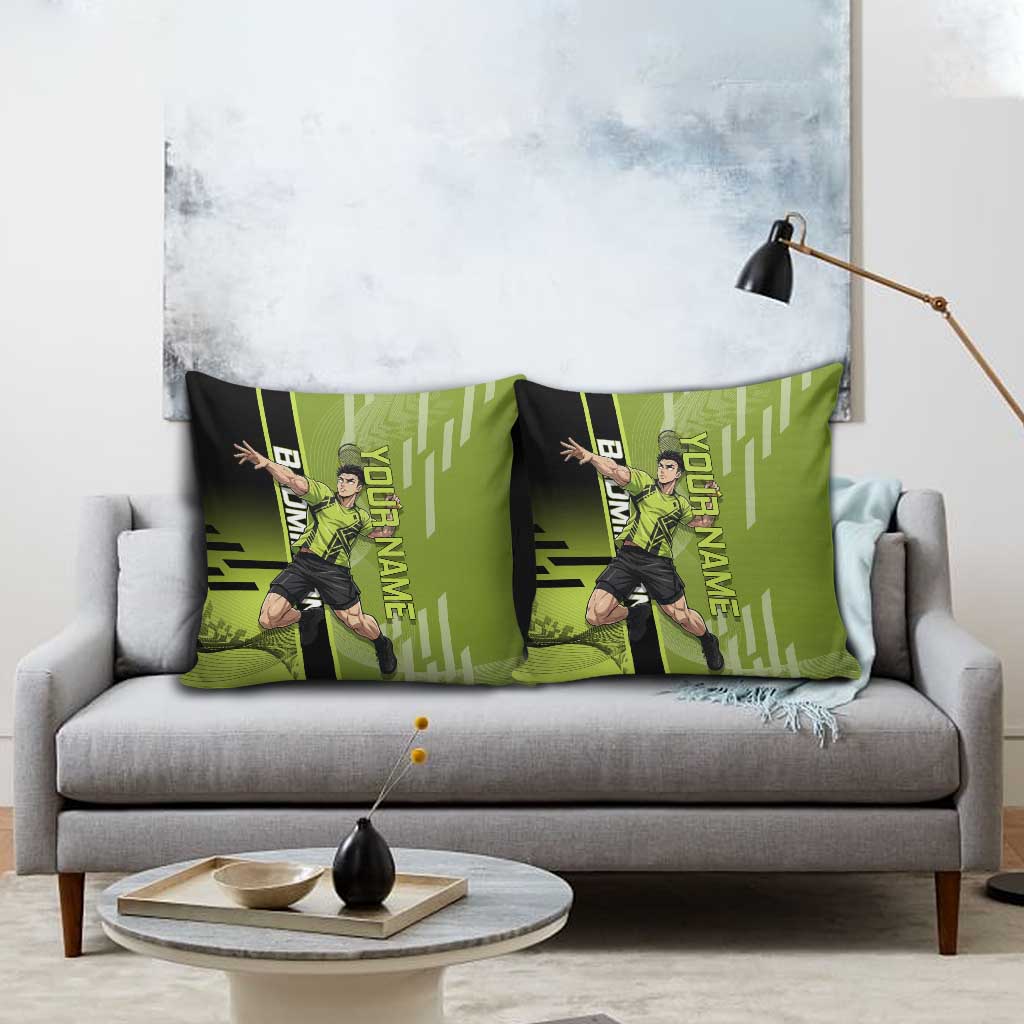 Personalized Gyomei Himejima Demon Slayer Badminton Pillow Cover with Racket Action Pose and Green Black Graphic Design - The Mazicc