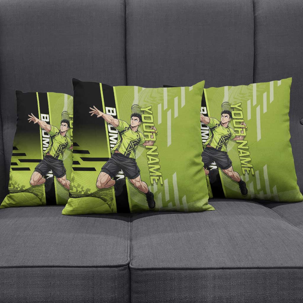 Personalized Gyomei Himejima Demon Slayer Badminton Pillow Cover with Racket Action Pose and Green Black Graphic Design - The Mazicc