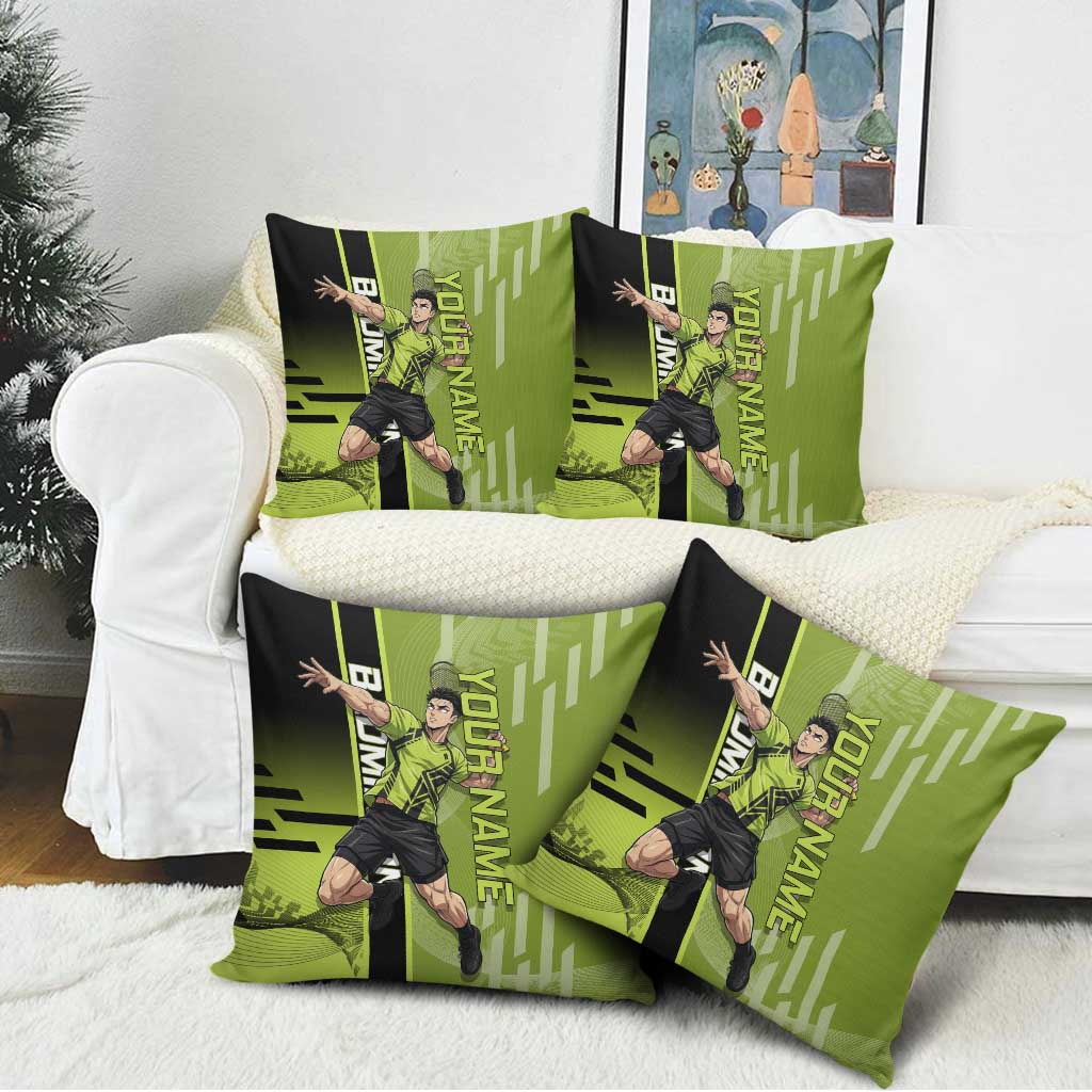 Personalized Gyomei Himejima Demon Slayer Badminton Pillow Cover with Racket Action Pose and Green Black Graphic Design - The Mazicc