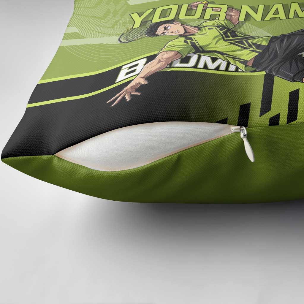 Personalized Gyomei Himejima Demon Slayer Badminton Pillow Cover with Racket Action Pose and Green Black Graphic Design - The Mazicc