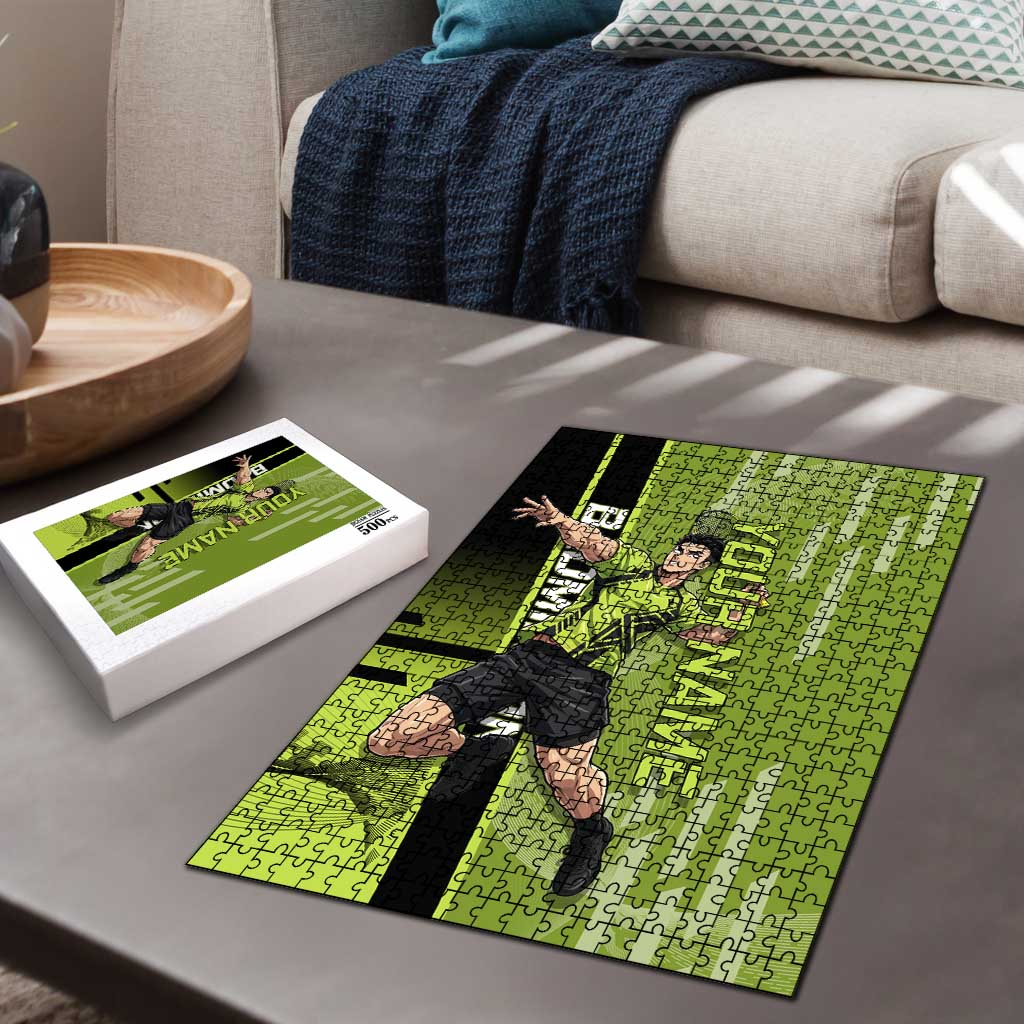 Personalized Gyomei Himejima Demon Slayer Badminton Puzzle with Racket Action Pose and Green Black Graphic Design - The Mazicc
