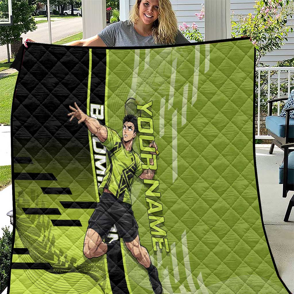 Personalized Gyomei Himejima Demon Slayer Badminton Quilt with Racket Action Pose and Green Black Graphic Design - The Mazicc