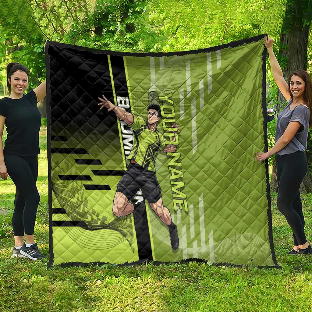 Personalized Gyomei Himejima Demon Slayer Badminton Quilt with Racket Action Pose and Green Black Graphic Design - The Mazicc