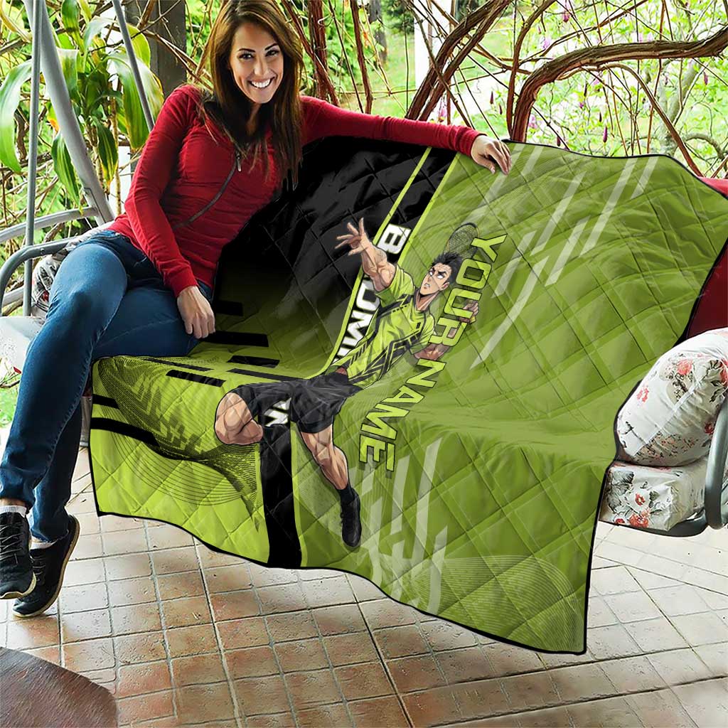 Personalized Gyomei Himejima Demon Slayer Badminton Quilt with Racket Action Pose and Green Black Graphic Design - The Mazicc