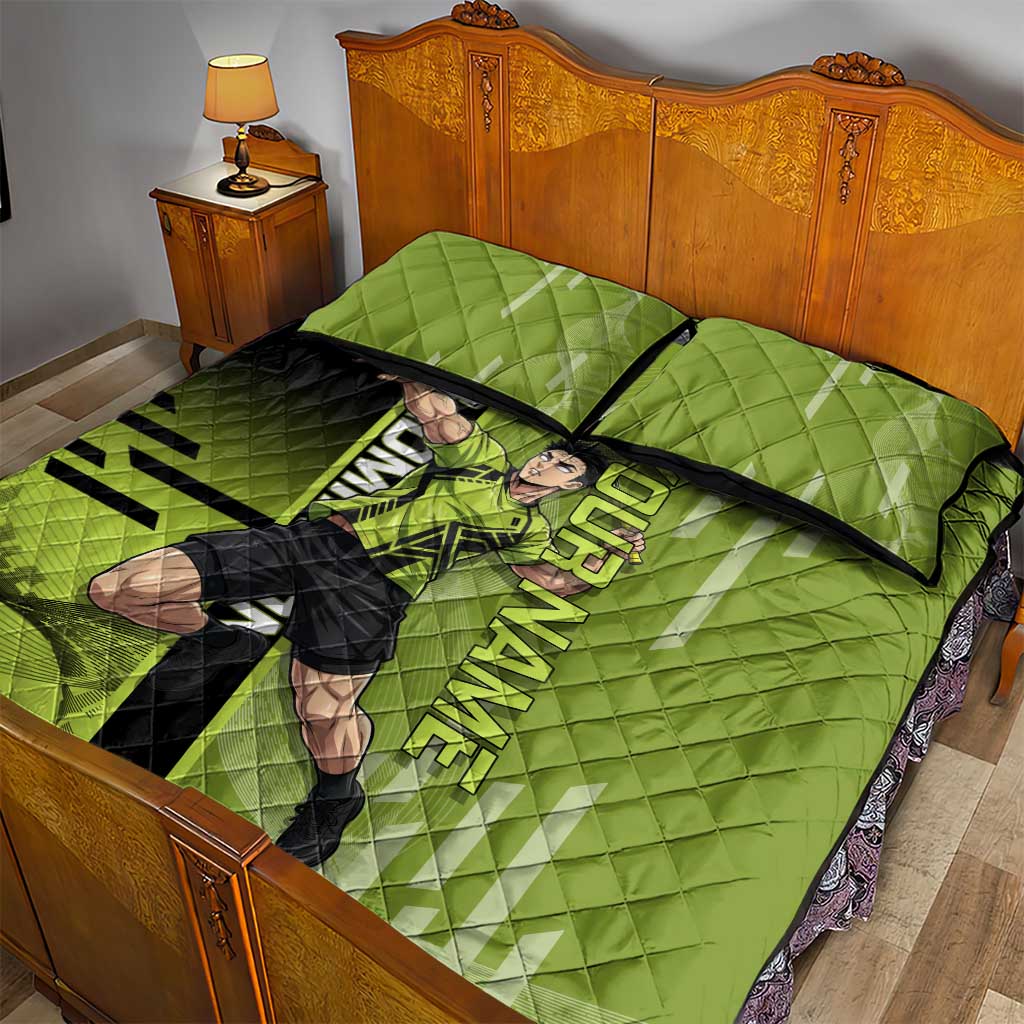 Personalized Gyomei Himejima Demon Slayer Badminton Quilt Bed Set with Racket Action Pose and Green Black Graphic Design - The Mazicc