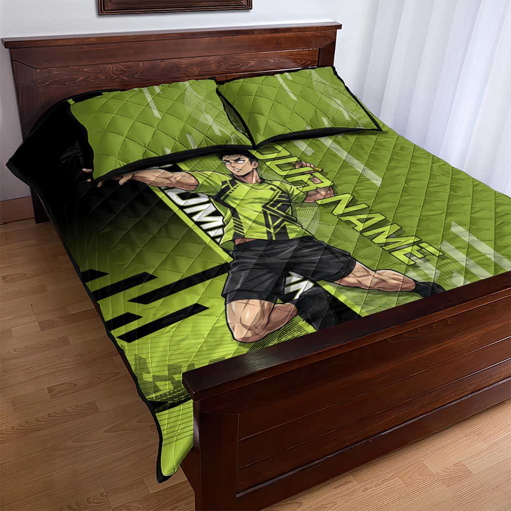 Personalized Gyomei Himejima Demon Slayer Badminton Quilt Bed Set with Racket Action Pose and Green Black Graphic Design - The Mazicc