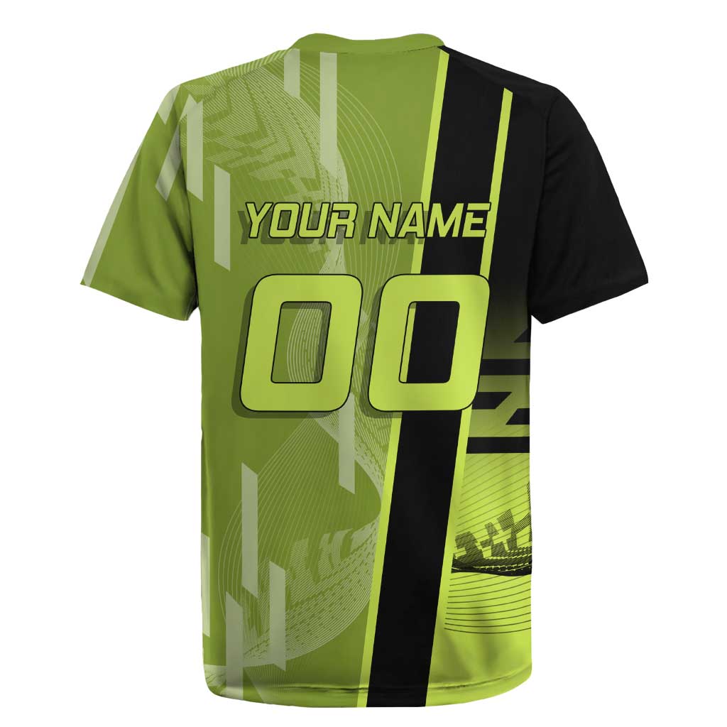 Personalized Gyomei Himejima Demon Slayer Badminton Rugby Jersey with Racket Action Pose and Green Black Graphic Design - The Mazicc