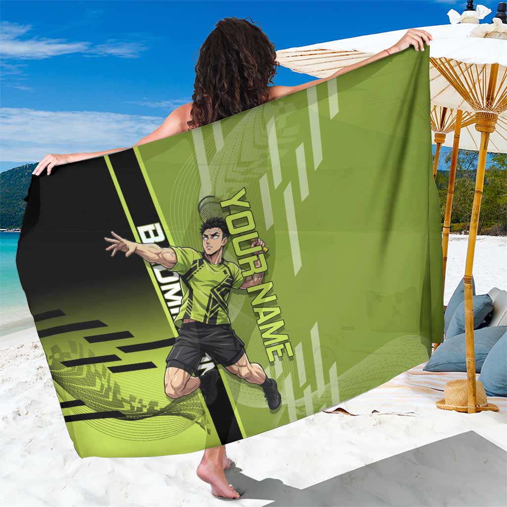 Personalized Gyomei Himejima Demon Slayer Badminton Sarong with Racket Action Pose and Green Black Graphic Design - The Mazicc