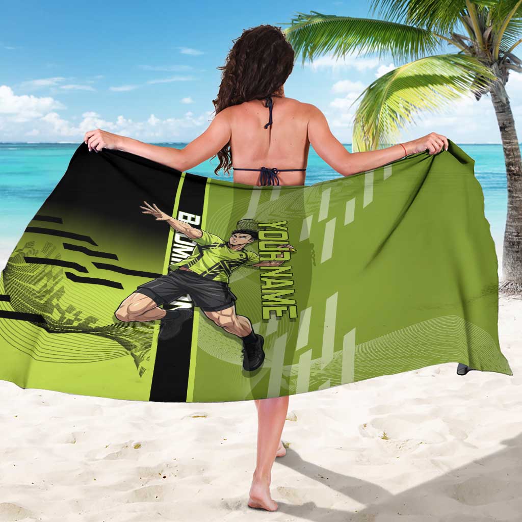 Personalized Gyomei Himejima Demon Slayer Badminton Sarong with Racket Action Pose and Green Black Graphic Design - The Mazicc