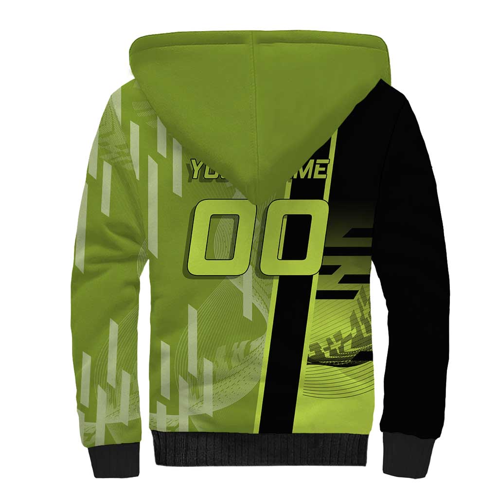 Personalized Gyomei Himejima Demon Slayer Badminton Sherpa Hoodie with Racket Action Pose and Green Black Graphic Design - The Mazicc