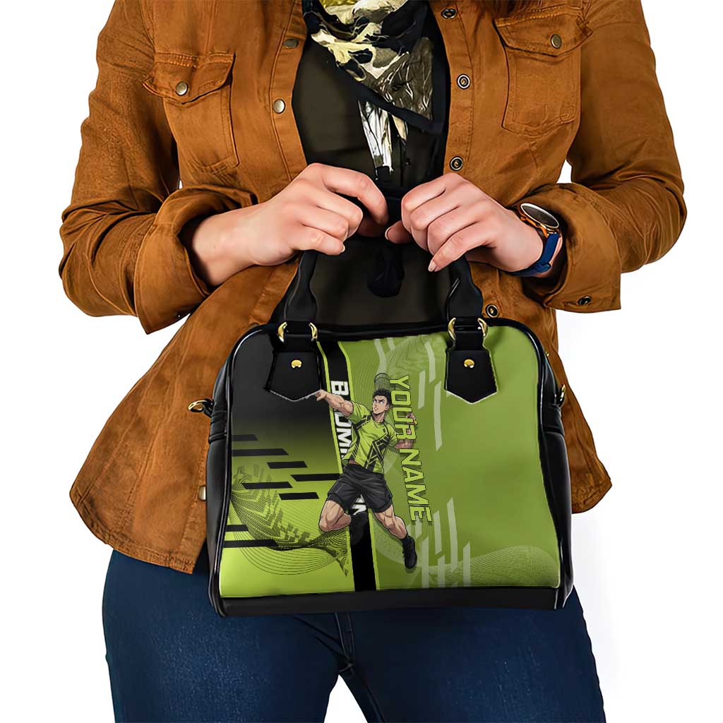Personalized Gyomei Himejima Demon Slayer Badminton Shoulder Handbag with Racket Action Pose and Green Black Graphic Design - The Mazicc