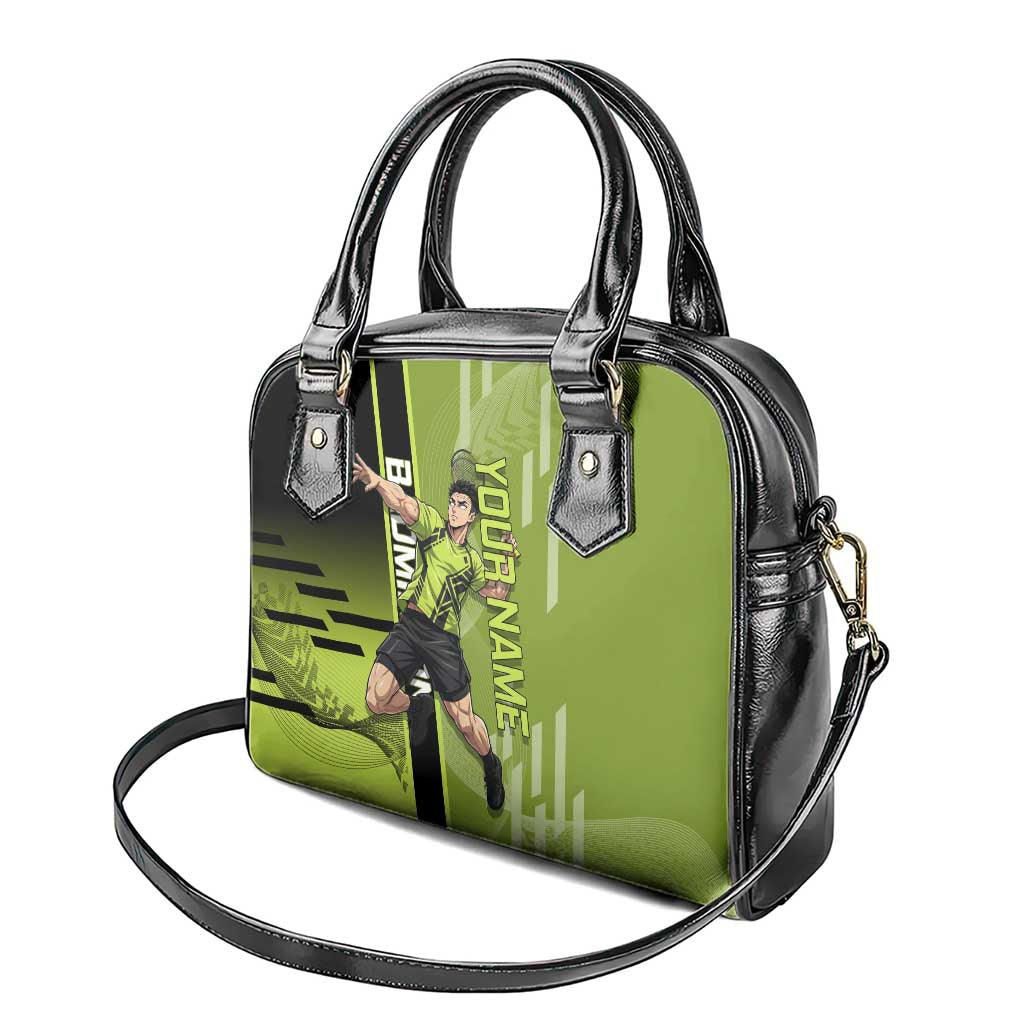 Personalized Gyomei Himejima Demon Slayer Badminton Shoulder Handbag with Racket Action Pose and Green Black Graphic Design - The Mazicc
