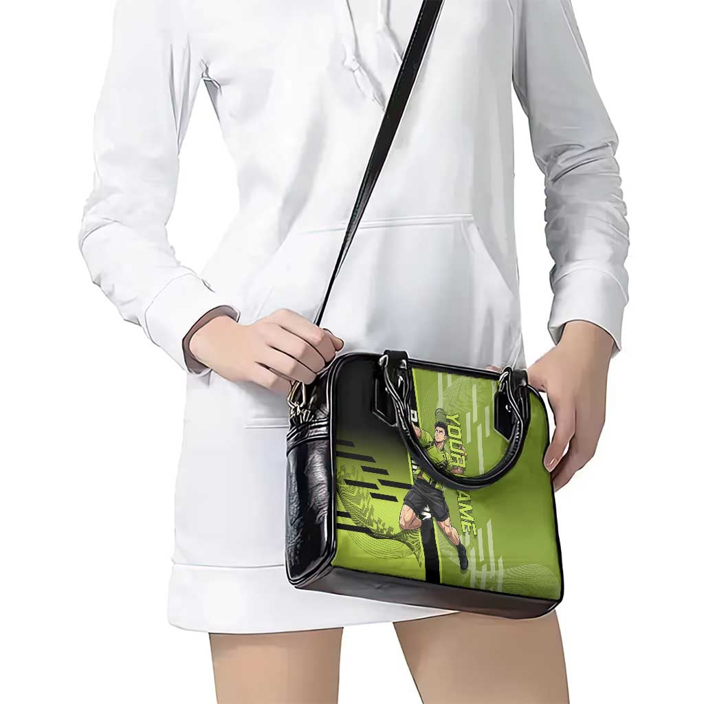 Personalized Gyomei Himejima Demon Slayer Badminton Shoulder Handbag with Racket Action Pose and Green Black Graphic Design - The Mazicc
