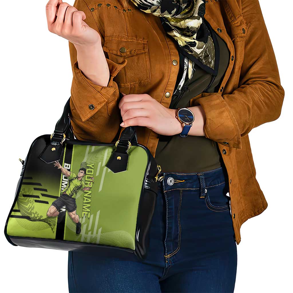 Personalized Gyomei Himejima Demon Slayer Badminton Shoulder Handbag with Racket Action Pose and Green Black Graphic Design - The Mazicc