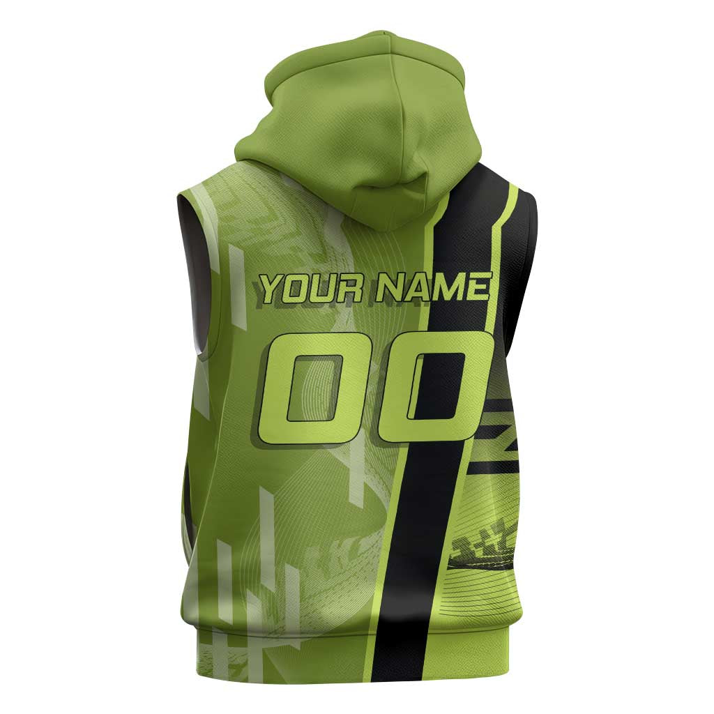 Personalized Gyomei Himejima Demon Slayer Badminton Sleeveless Hoodie with Racket Action Pose and Green Black Graphic Design - The Mazicc