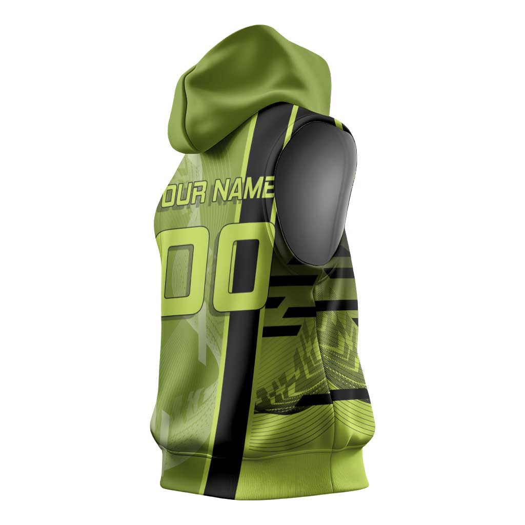 Personalized Gyomei Himejima Demon Slayer Badminton Sleeveless Hoodie with Racket Action Pose and Green Black Graphic Design - The Mazicc