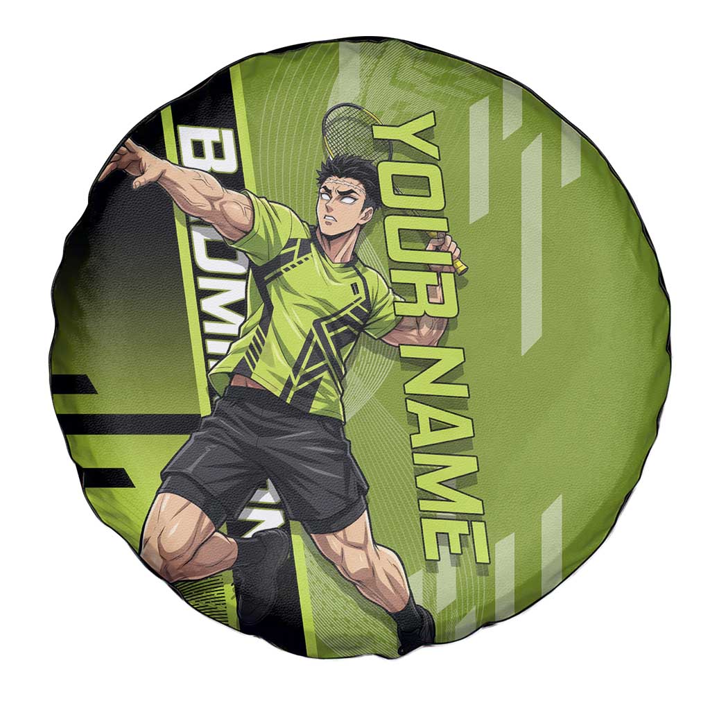 Personalized Gyomei Himejima Demon Slayer Badminton Spare Tire Cover with Racket Action Pose and Green Black Graphic Design - The Mazicc