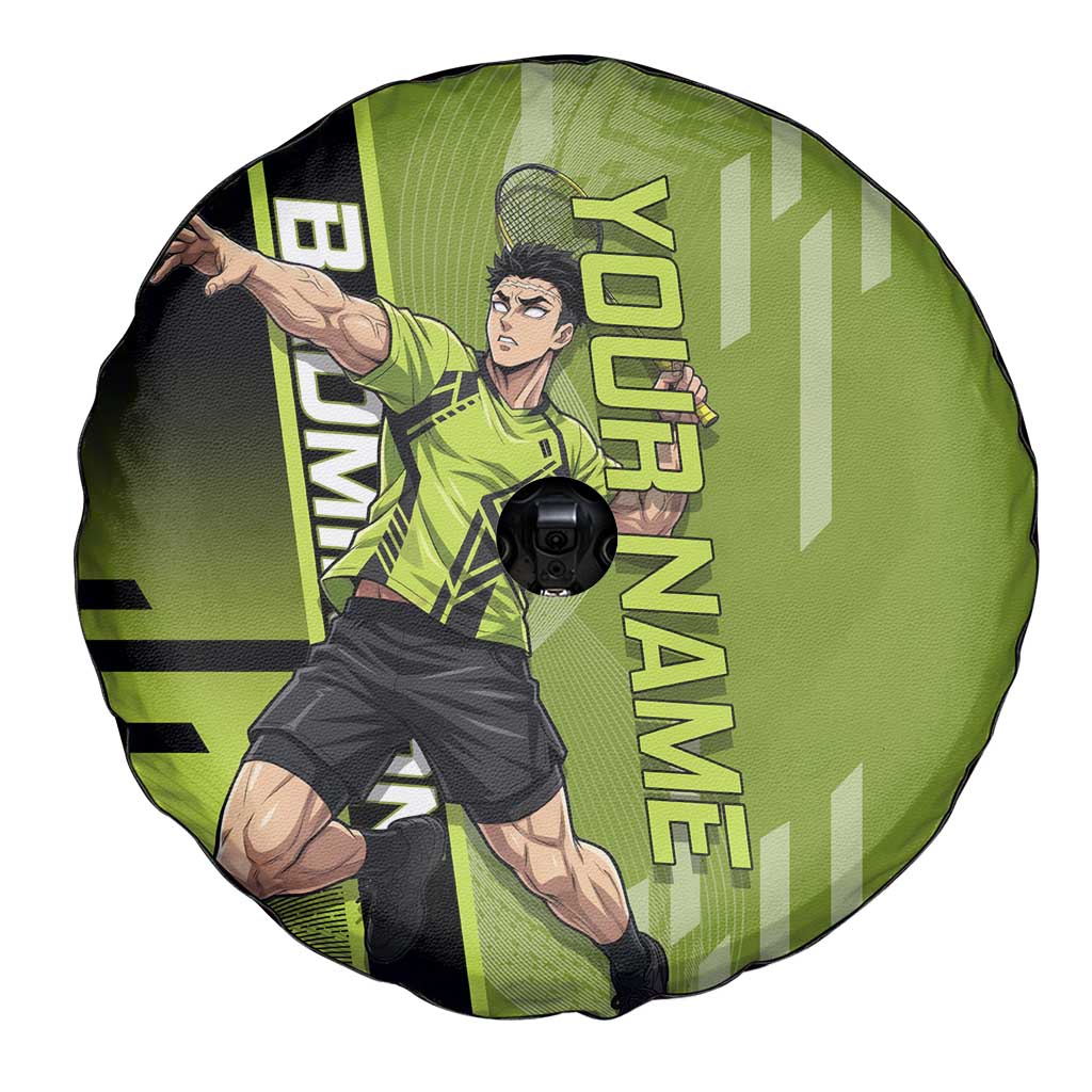 Personalized Gyomei Himejima Demon Slayer Badminton Spare Tire Cover with Racket Action Pose and Green Black Graphic Design - The Mazicc