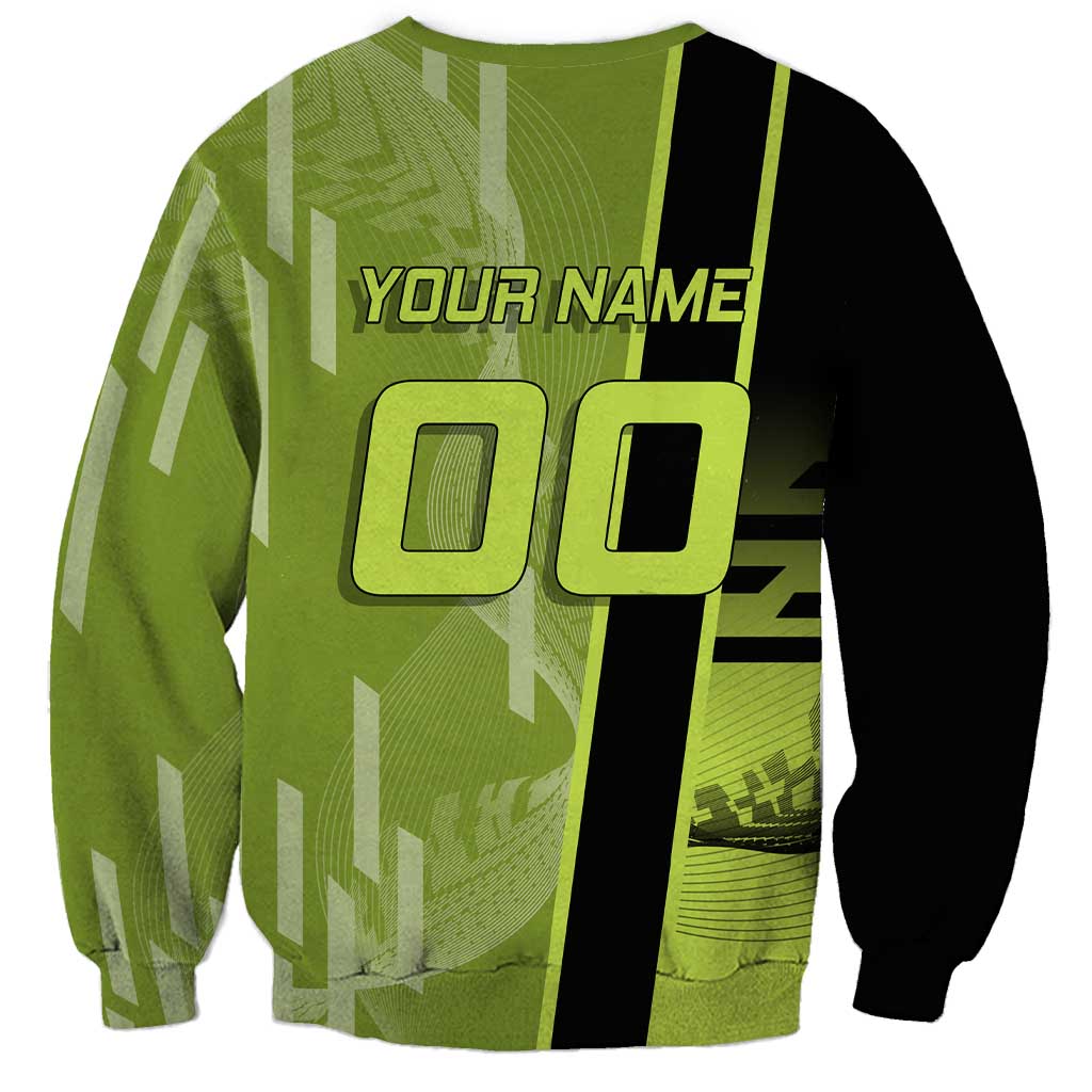 Personalized Gyomei Himejima Demon Slayer Badminton Sweatshirt with Racket Action Pose and Green Black Graphic Design - The Mazicc