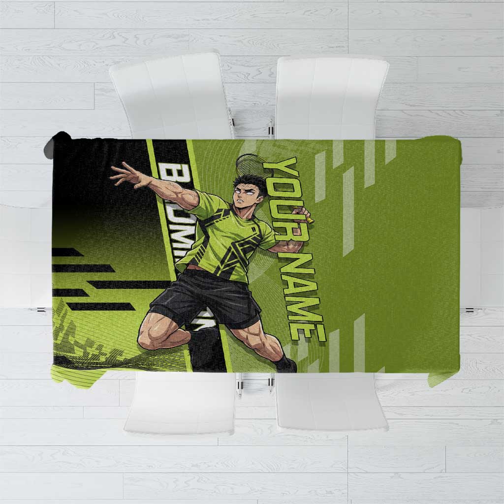 Personalized Gyomei Himejima Demon Slayer Badminton Tablecloth with Racket Action Pose and Green Black Graphic Design - The Mazicc