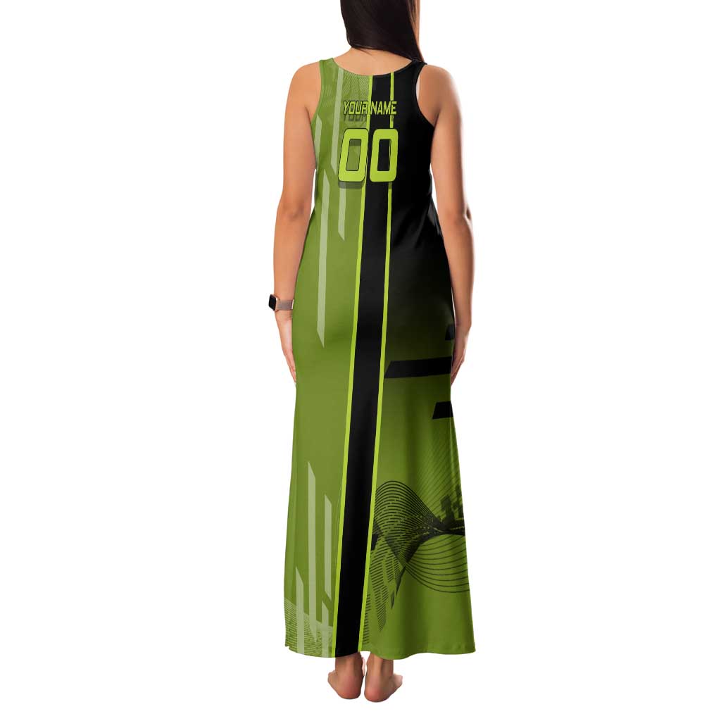 Personalized Gyomei Himejima Demon Slayer Badminton Tank Maxi Dress with Racket Action Pose and Green Black Graphic Design - The Mazicc