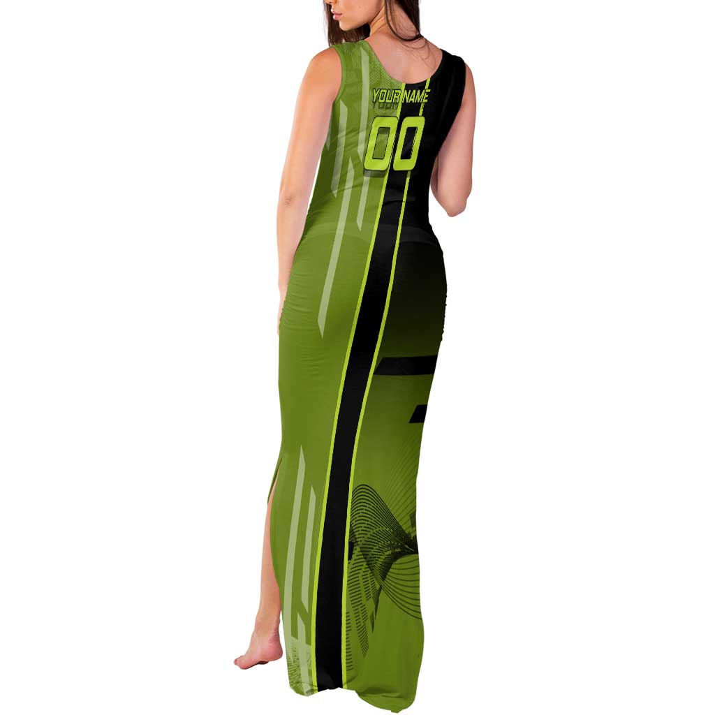 Personalized Gyomei Himejima Demon Slayer Badminton Tank Maxi Dress with Racket Action Pose and Green Black Graphic Design - The Mazicc